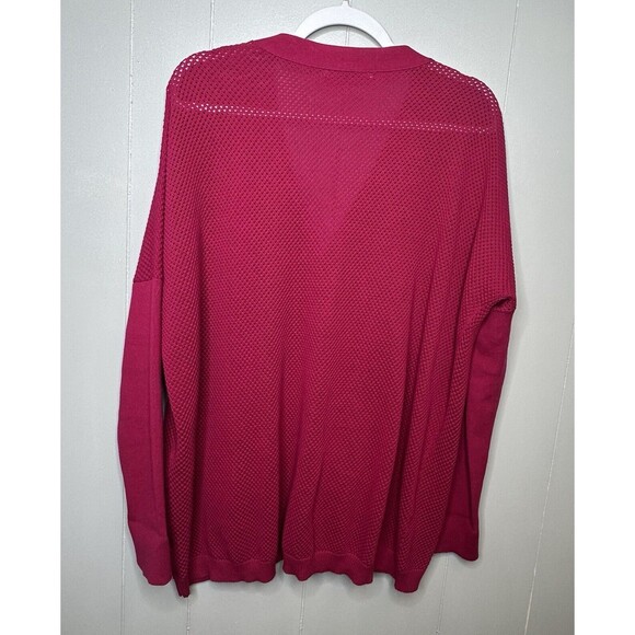 KOKUN Womens  Size XL Knit Button Cardigan Long Sweater W/Pockets Cotton Magenta - Picture 2 of 14